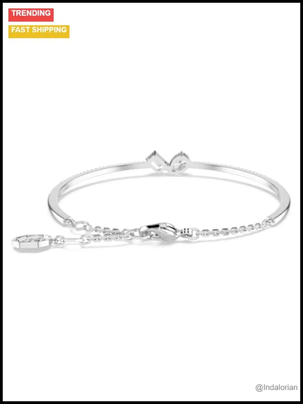 Crystal Bangle Bracelet Rhodium Finish Pear Octagon Cut